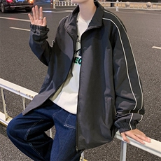 条纹立领外套男潮牌潮流ins港风宽松秋季百搭休闲夹克W1193-P45，男装夹克，星座512-4