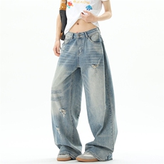 美式高街水洗复古破洞牛仔裤弯刀裤02XZ211-1-K2541-P60控88，男装牛仔裤，星座211-1