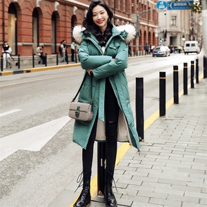 时尚保暖女士羽绒服 冬季新款韩版中长款 大毛领设计 显瘦修身 高品质白鸭绒填充图片
