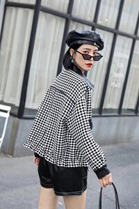 现货-粗纺棋盘格拼接小外套图片