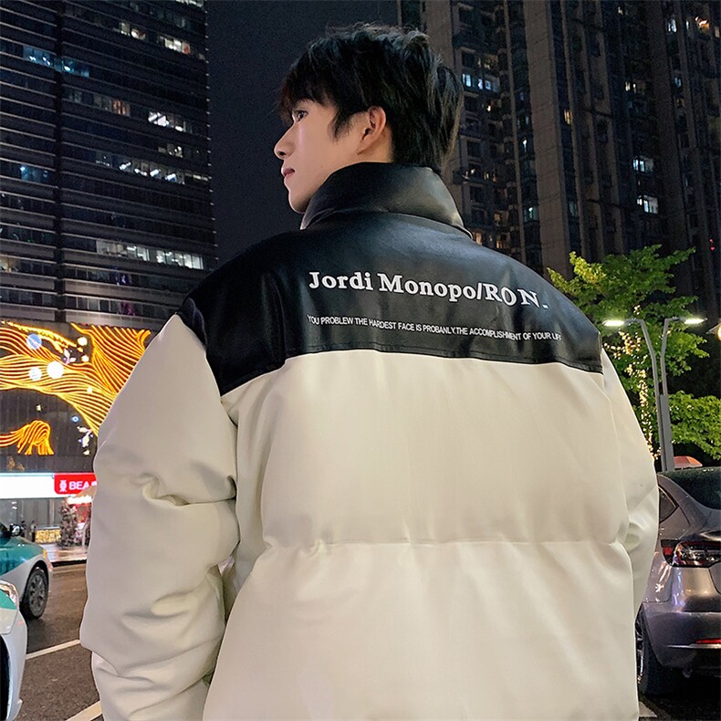 港风潮牌新款亮皮防水立领棉服潮流保暖棉衣M083S-P100控139,男装棉衣,星座717