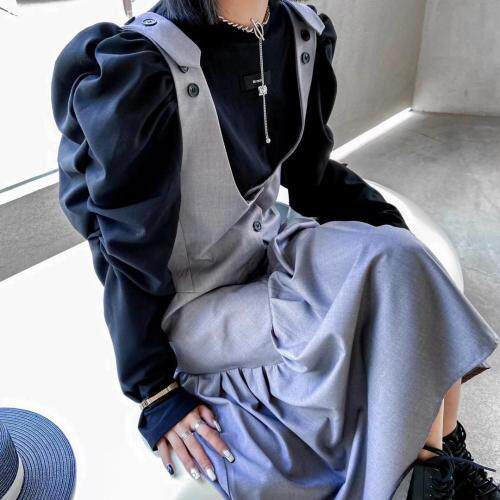 设计师款泡泡袖背带裙套装，女装职业装，JY.OUBEN