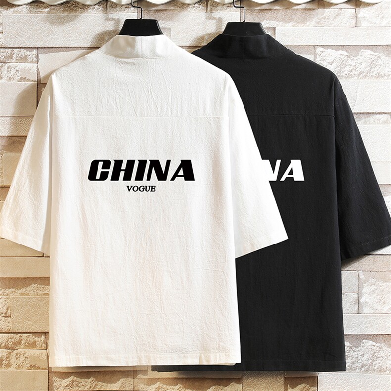 HF59001-P40风汉服男开衫外套七分袖道袍砖墙挂拍,男装民族服装,电商A040A