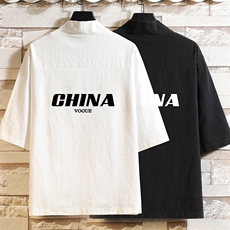 HF59001-P40风汉服男开衫外套七分袖道袍砖墙挂拍，男装民族服装，电商A040A
