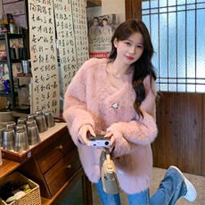 小香风环保皮草外套女短款皮毛一体2025设计感毛毛彩扣上衣，女装短外套，2C229