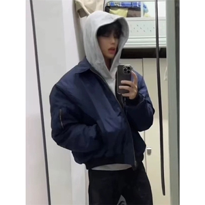 现货 加棉加厚藏青色夹克棉服外套男女 J505-常规特P40 加棉特P58图片