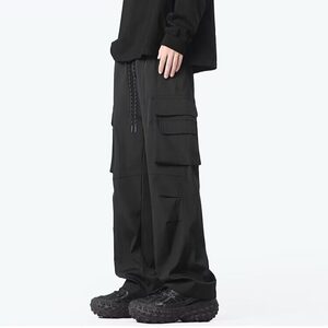 工装裤男春季潮牌多口袋阔腿裤日系男生直筒大码休闲长裤K10090,帅帅的男生穿衣搭配真人图片图片