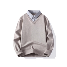 25701-P55秋季时尚翻领毛衣外套男假两件针织衫纯色衬衫领外套，男装针织衫/毛衣，电商D310B