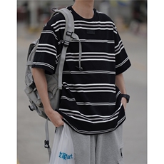 重磅条纹短袖男女同款港风T桖202-8-T263-P38-控58，男装T恤，星座222-2（原202-8）