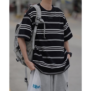 重磅条纹短袖男女同款港风T桖  202-8-T263-P38-控58图片