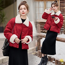 新中式国风羽绒服女2024冬季新款小个子今年流行漂亮短款红色外套，女装羽绒服，悠米