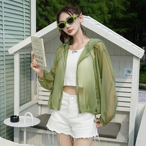 黄色韩版时尚休闲风轻薄透气防晒连帽外套女2025年夏季新款防晒衣图片