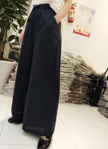 现货春装纯亚麻阔腿长裤,女装,火红