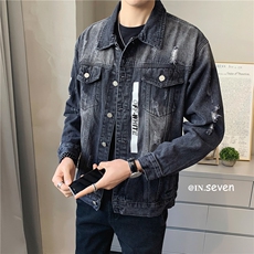 JK302-P90-现货店主风牛仔夹克肥仔量足破洞印花大码，男装夹克，星座103A