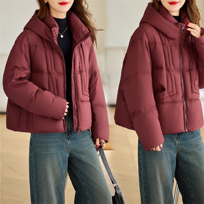泡芙感宽松短款羽绒服女2024冬新款休闲连帽加厚保暖90白鸭绒外套,女装羽绒服,余墨