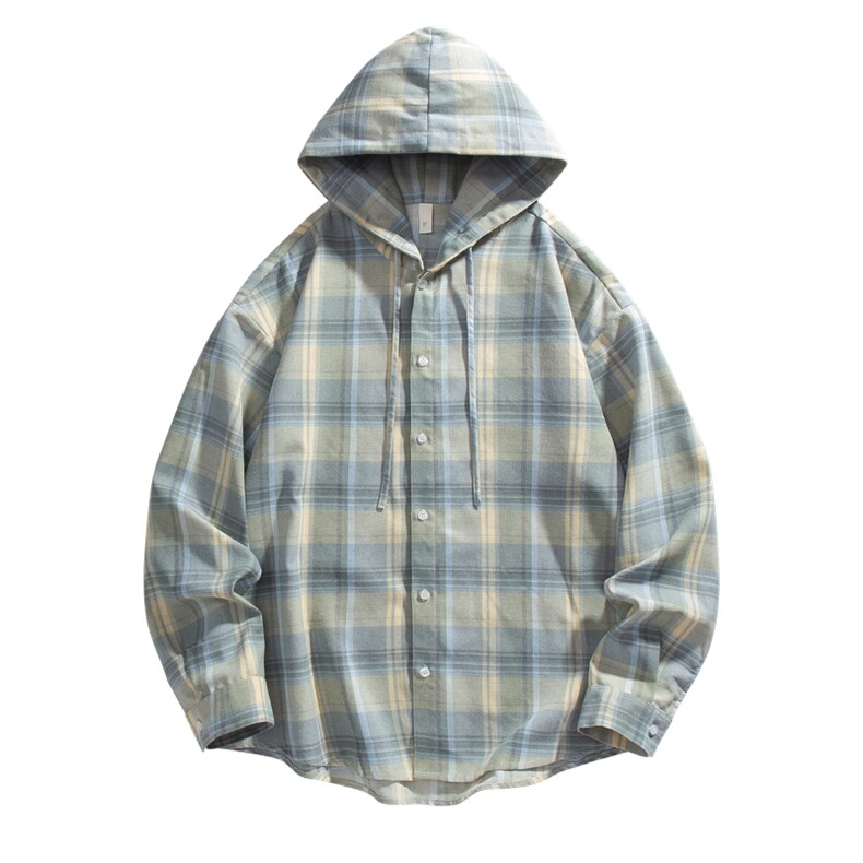 新款格子衬衫连帽长袖帅气开衬外套DSA157B-CS4520-特P48,男装衬衫,电商A157B