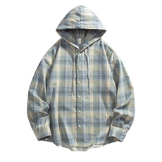 新款格子衬衫连帽长袖帅气开衬外套DSA157B-CS4520-特P48，男装衬衫，电商A157B