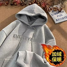 美式复古连帽加绒卫衣女春秋oversize设计感小众chic港风秋冬外套，女装短外套，星座715-4