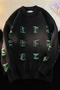 M6122/P70秋冬港风毛毯平铺毛衣撞色个性毛衣男女针织衫上衣毛衫图片