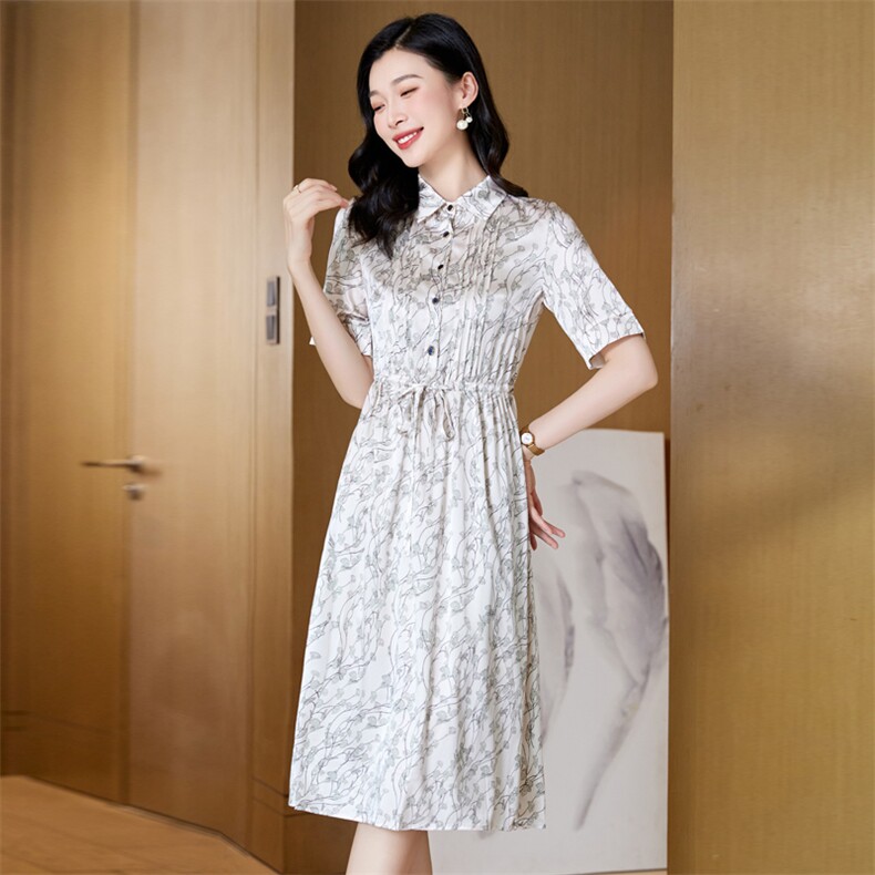 衬衫连衣裙2025夏季新款女装收腰显瘦小碎花中长款裙子气质a字裙，女装连衣裙，阿舍尔精品