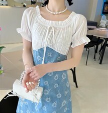 夏季拼接连衣裙，女装连衣裙，竹吟