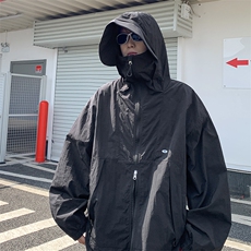 港风大码日系复古纯色连帽薄款防晒衣男潮XZ213-JKFS01-P55控78，男装防晒衣，星座213