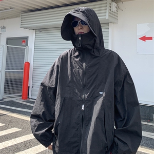 港风大码日系复古纯色连帽薄款防晒衣男潮 XZ213-JKFS01-P55控78图片