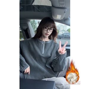 WY10185-特P38 加绒48重磅鱼骨纹铆钉半拉链舒适银狐绒大码卫衣男图片