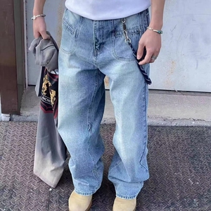 美式简约风复古水洗牛仔裤男春秋松弛感阔腿休闲直筒百搭长裤图片
