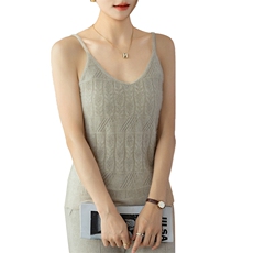 2025夏季新款羊绒衫女100纯山羊绒无袖套头薄款纯色吊带V领针织衫，女装马甲，咔绒特