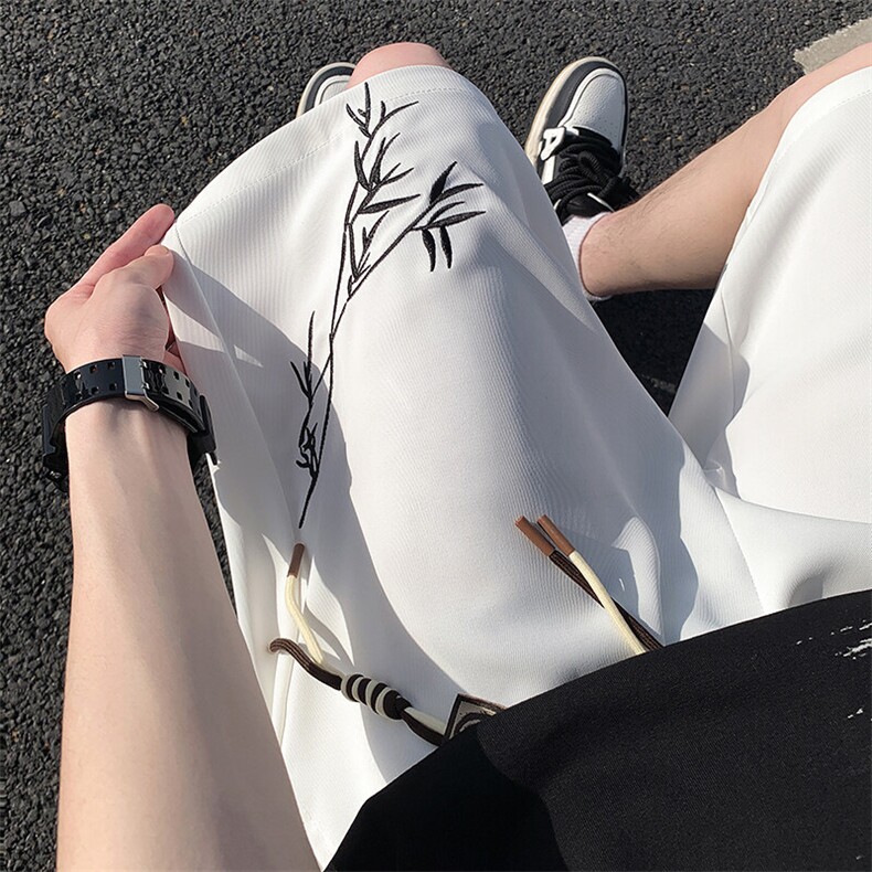 风刺绣短裤男款夏季风冰丝垂感宽松五分裤DK505-特P25,男装牛仔裤,电商A006