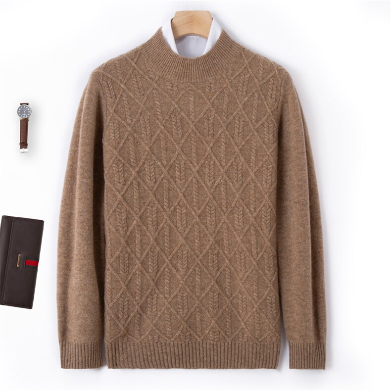 时尚男士秋冬新款半高领羊毛衫经典扭花设计保暖舒适，男装羊毛衫，端硕羊绒