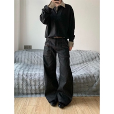 2026新美式复古vibe小众弯刀牛仔裤重工水洗阔腿裤K71336-P48网图，男装牛仔裤，电商B245