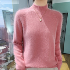 秋冬季新款舒适时尚百搭加厚半高领貂绒衫，女装针织衫/毛衣，冬贝尔貂绒