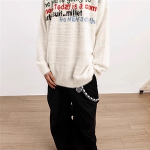 美式慵懒风字母提花毛衣男宽松水貂毛软oversize针织衫MY121 P43图片