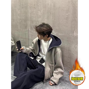 480G重磅加绒硬挺boxy男女秋冬美式高街结构双面连帽卫衣开衫外套图片