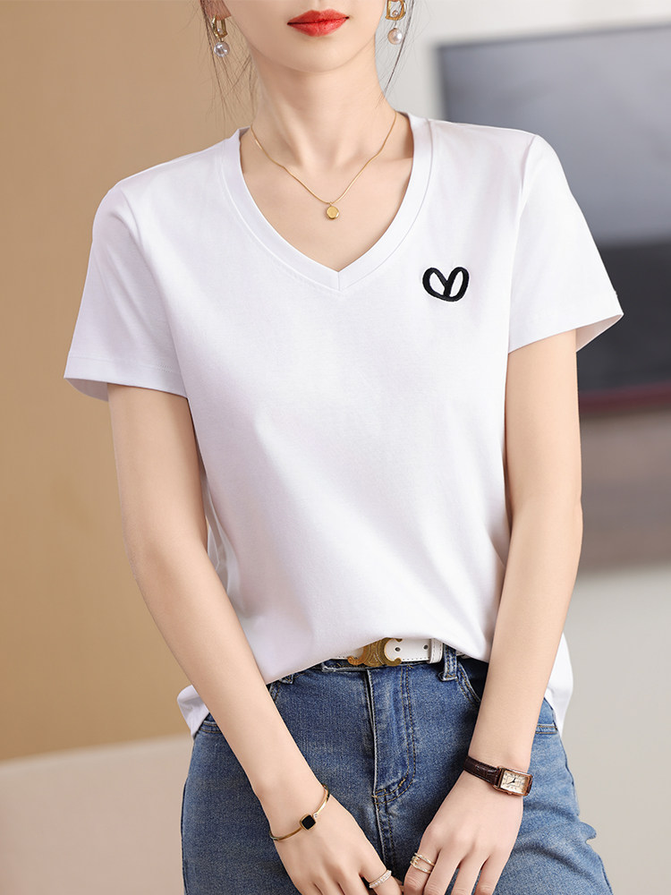 刺绣线条爱心工艺小众个性舒适棉T,女装T恤,元素羊绒