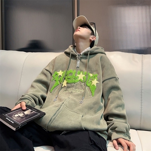 美式复古刺绣拉链开衫卫衣男款秋季新款潮牌灯芯绒外套 W7642-P42图片