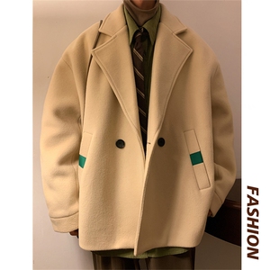 N6138/P85冬款西服双排扣毛呢大衣男宽松大码呢料夹克外套呢子图片