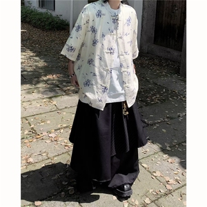 男士子母条布新中式衬衫短袖  W1285  P43图片