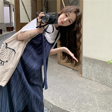 法式复古扎染休闲背带裤女2025夏季新款慵懒风时尚高级感阔腿裤，女装休闲裤，2C120