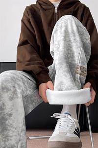 加绒加厚脏脏裤子男款秋冬直筒阔腿休闲裤加长扎染弯刀裤KZ025P45图片