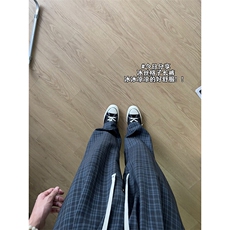 XK468-P35灰色格子裤男夏季薄款慵懒松弛感美式休闲阔腿直筒裤，男装休闲裤，电商A178