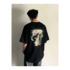 抖音得物210克现货宽松纯棉美式潮牌印花落肩袖纯棉T恤AT21104，男装T恤，电商A443