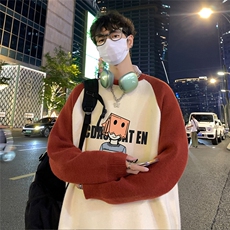 特批港风夜景高密度高克重撞色插肩袖圆领毛衣M61007P55控88，男装针织衫/毛衣，电商A247
