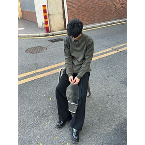 美式cleanfit立褶微喇西裤男女显高显瘦直筒垂坠感休闲裤K319-P45,高垂感秋穿百搭压褶显瘦半身裙图片