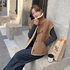 2024年秋季新款皮毛一体仿羊羔毛马甲外套0129，女装羊羔毛/颗粒绒，秋水欣儿