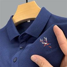 刺绣纯色Polo衫男长袖薄款t恤秋季2023新款中年商务休闲翻领上衣，男装T恤，电商B212（原钱塘6029）