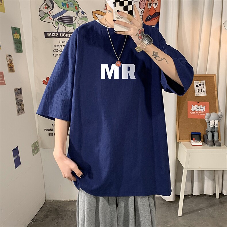 YT26253-P30亚短袖t恤男大码五分袖男宽松七分袖海报风,男装T恤,电商A040