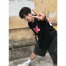 网图有货设计爱心拼图毛巾绣短袖宽松休闲嘻哈T恤男女A1349-P35，男装T恤，星座1505
